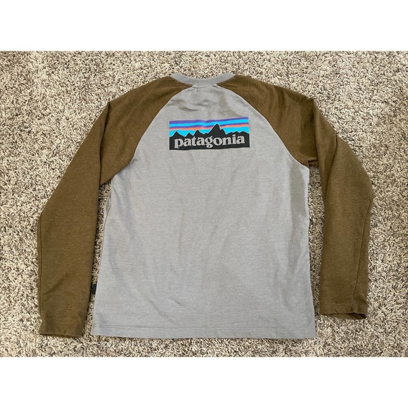 Patagonia Long Sleeve L/S Logo Lightweight Sweatshirt Size Large Gray And Brown - Picture 1 of 10